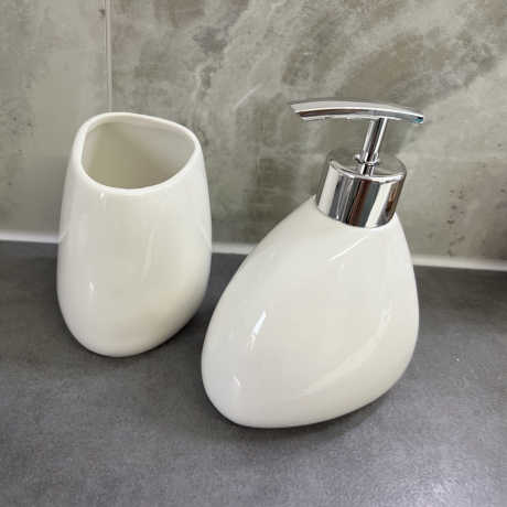 Badset Badezimmer 5-Teilig Zubehör Edel Set Keramik creme