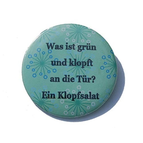 Button 50 mm mit Anstecknadel Spruch Grün Klopfsalat