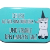 Button Rechteckig groß Spruch Einhorn Glitzer zum Frühstück