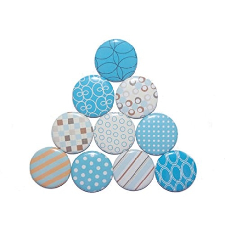 10 x Kühlschrankmagnet Magnetset 50mm rund Muster blau