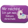 Button Rechteckig groß Spruch Einhorn streicheln