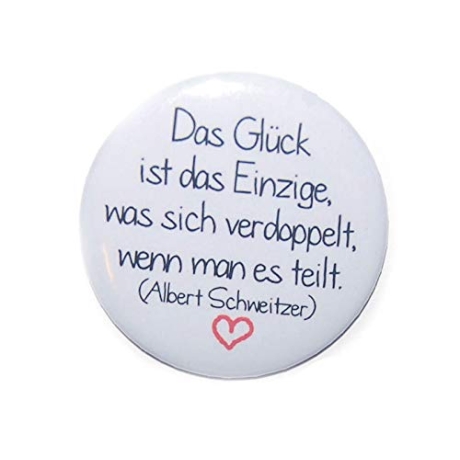 Button 50 mm mit Anstecknadel Spruch Glück