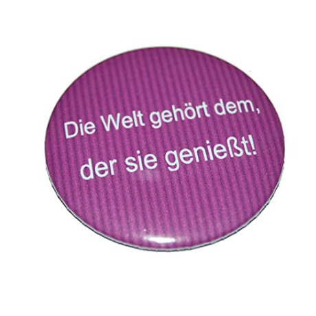 Button 25 mm mit Anstecknadel Lebensweisheit Die Welt gehört dem