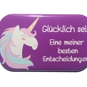 Button Rechteckig groß Spruch Einhorn Glücklich sein