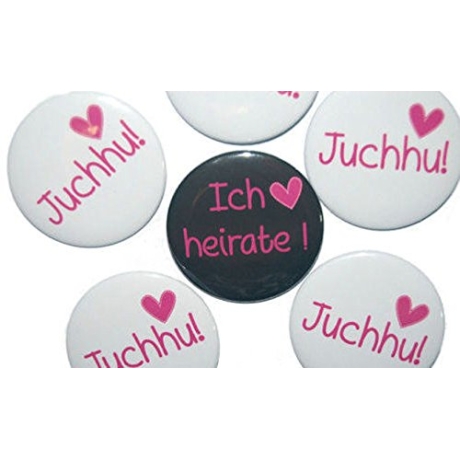 Buttons JGA Junggesellenabschied Set groß 50mm 10 Stück Herz