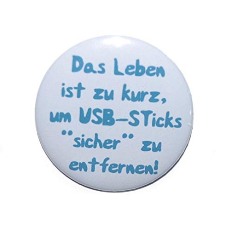 Button 50 mm mit Anstecknadel Spruch Das Leben ist zu kurz