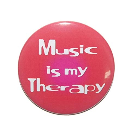 Button 50 mm mit Anstecknadel Spruch Music is my therapy