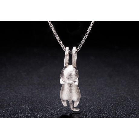Halskette 925 Sterling Silber mit einem Kätzchen Anhänger 3D Matt