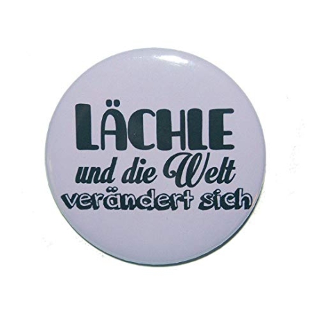 Button 50 mm mit Anstecknadel Spruch Lächle