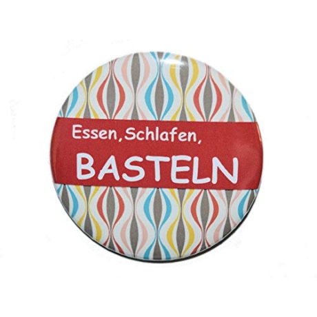 Button 50 mm mit Anstecknadel Spruch Essen Schlafen Basteln