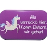 Button Rechteckig groß Spruch Einhorn Alle verrückt hier