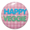 Button 50 mm mit Anstecknadel Spruch Happy Veggie