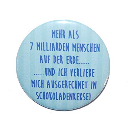 Button 50 mm mit Anstecknadel Spruch Verlieben Schokoladenkekse