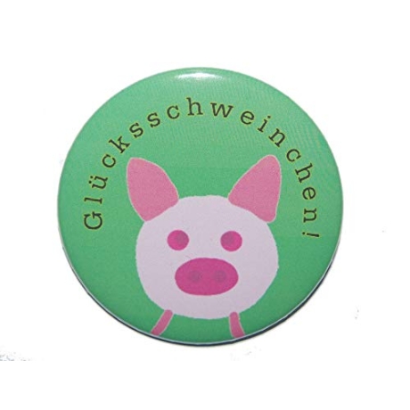 Button 50 mm mit Nadel Glücksbringer Glücksschwein Silvester