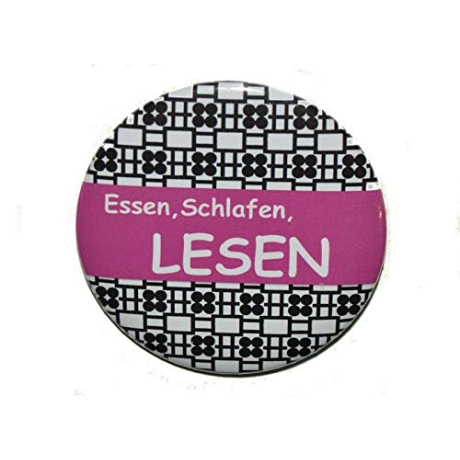 Button 50 mm mit Anstecknadel Spruch Essen Schlafen Lesen