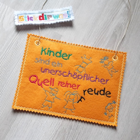 *Schild Kinder* plus Anhänger lustige Deko 6x ITH Stickdatei