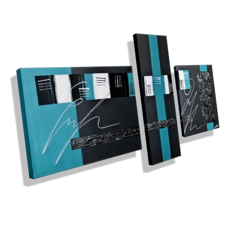 MK1 Art Bild Leinwand Abstrakt Kunst Malerei Acrylbild blau grau