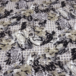 Stoff Viskose Jersey Blumen Abstrakt schwarz weiß grau beige