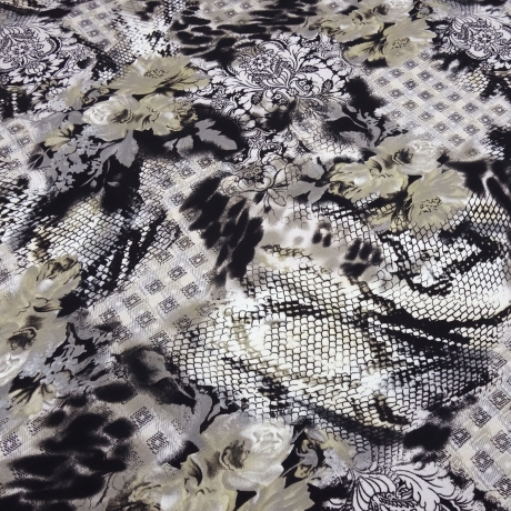 Stoff Viskose Jersey Blumen Abstrakt schwarz weiß grau beige