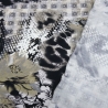 Stoff Viskose Jersey Blumen Abstrakt schwarz weiß grau beige