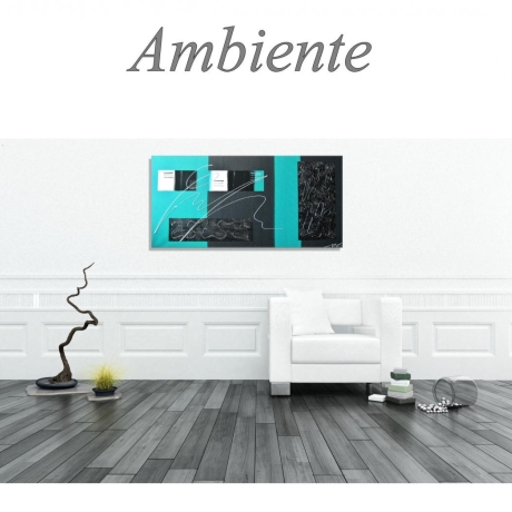 MK1 Art Bild Leinwand Abstrakt Kunst Malerei Acrylbild Türkis