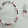 Set Weiß / Rot Kette Armband Ohrringe (431)