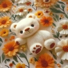 Stoff Baumwolle Jersey Teddy Bär Blumen cremeweiß orange beige