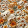 Stoff Baumwolle Jersey Teddy Bär Blumen cremeweiß orange beige