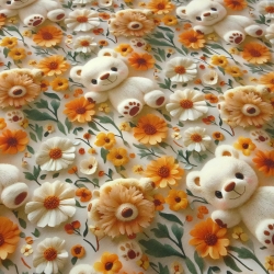 Stoff Baumwolle Jersey Teddy Bär Blumen cremeweiß orange beige
