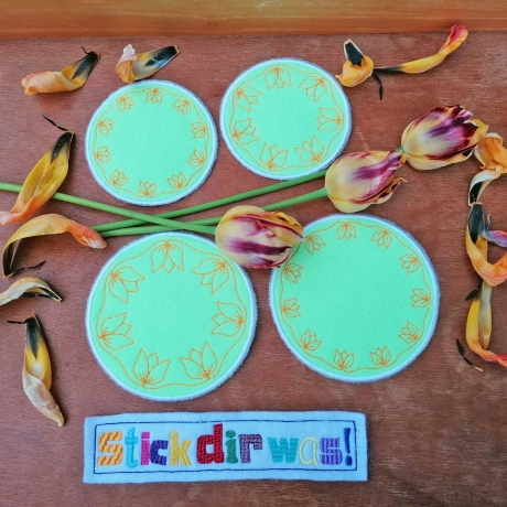 4x Stickdatei ITH Untersetzer Tulpe Ø 10 und 12 cm Stickdirwas