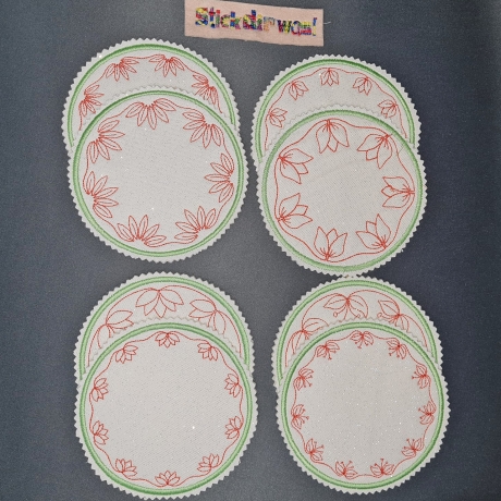 4x Stickdatei ITH Untersetzer Lotus Ø 10 und 12 cm Stickdirwas