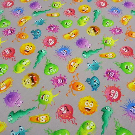 Stoff Baumwolle Jersey mit Monster Design grau multicolor bunt