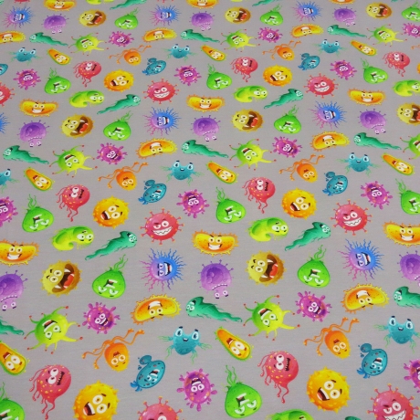 Stoff Baumwolle Jersey mit Monster Design grau multicolor bunt