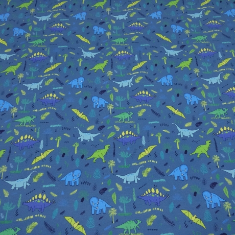 Stoff Baumwolle French Terry Dino Dinosaurier blau grün türkis