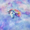 Stoff Baumwolle Jersey Einhorn Batik Himmel blau türkis rosa weiß
