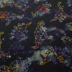 Stoff Baumwolle French Terry Dinosaurier schwarz multicolor bunt