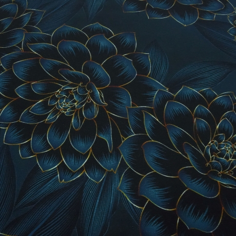 Stoff Baumwolle Jersey Blumen Blüten Madita petrol-blau bunt