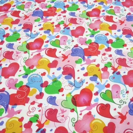 Stoff Baumwolle Jersey mit Herzen Vögel Design weiß multicolor