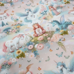 Stoff Baumwolle Jersey Lara Einhorn Mädchen Fee Blumen rosa weiß