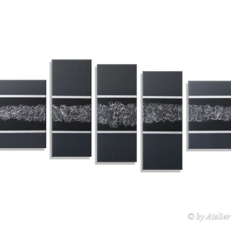 MK1 Art Bild Leinwand Abstrakt Kunst Malerei Acrylbild schwarz 3D