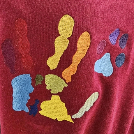 Regenbogen Farben - linke Hand und Pfote - 13.83x11.71 cm