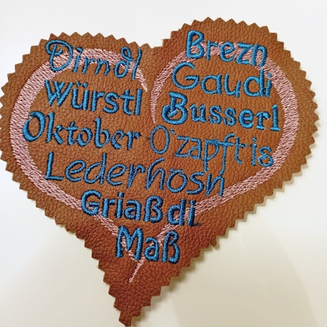 Festherz 3x Stickdatei Wortwolke Oktober Dirdl Brezn Ozapft is