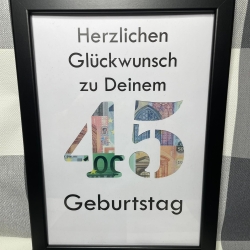 Geldgeschenk Bilderrahmen 45. Geburtstag personalisierbar DIN A4