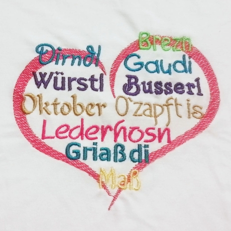 Festherz 3x Stickdatei Wortwolke Oktober Dirdl Brezn Ozapft is