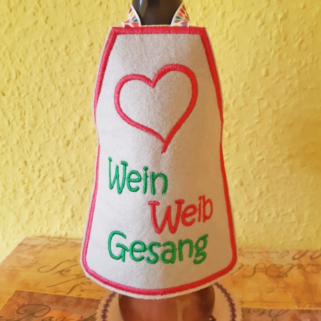 Flaschenschürze Wein Weib Gesang Stickdatei 3 Versionen 12x15cm 
