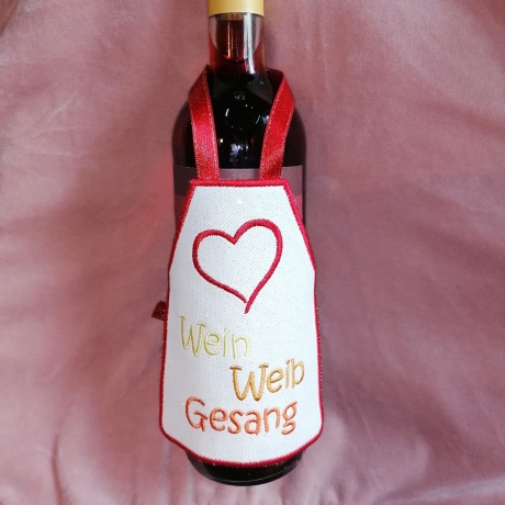 Flaschenschürze Wein Weib Gesang Stickdatei 3 Versionen 12x15cm 