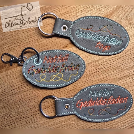 6x Stickdatei ITH Geduldsfaden Anhänger mit Öse Band oder Lasche