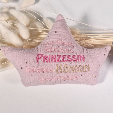 Stickdatei Kronenkissen Prinzessin ITH Kissen Krone Text & Blanko