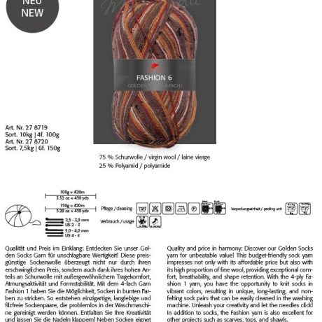 PRO LANA Fashion 6, 6-fädige Sockenwolle, Fb. 700