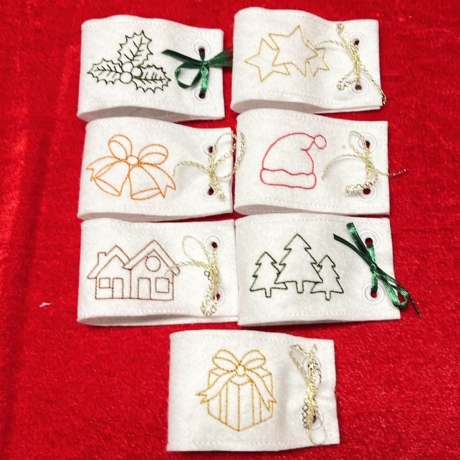 Stickdatei ITH Serviettenband Xmas mit Redwork Motiven ab 13x18cm